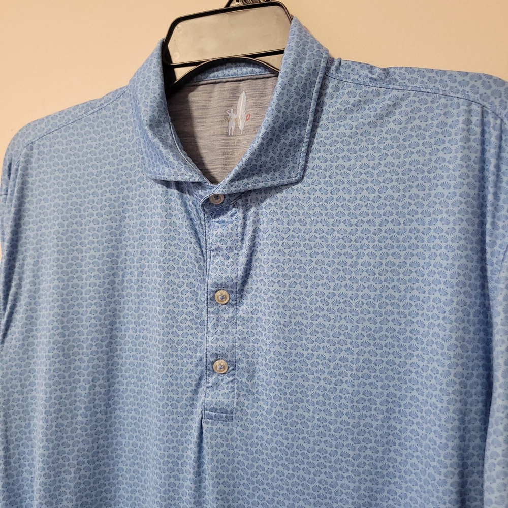 johnnie-O Featherweight Polo Shirt Mens L Blue Geometric UPF 50 Golf Performance